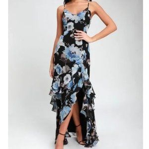 Lulus Artwin Floral Ruffle A-Line Dress